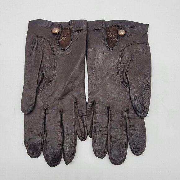 Vintage Alexette Bacmo Leather Gloves Size 6.5 Super Soft‎ Brown Button Close - Picture 1 of 7